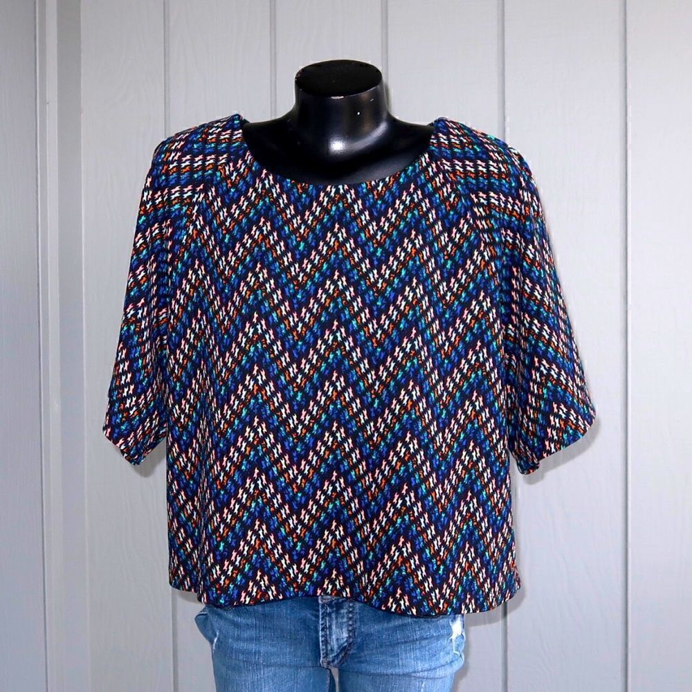 Bobeau Color on Black Blouse